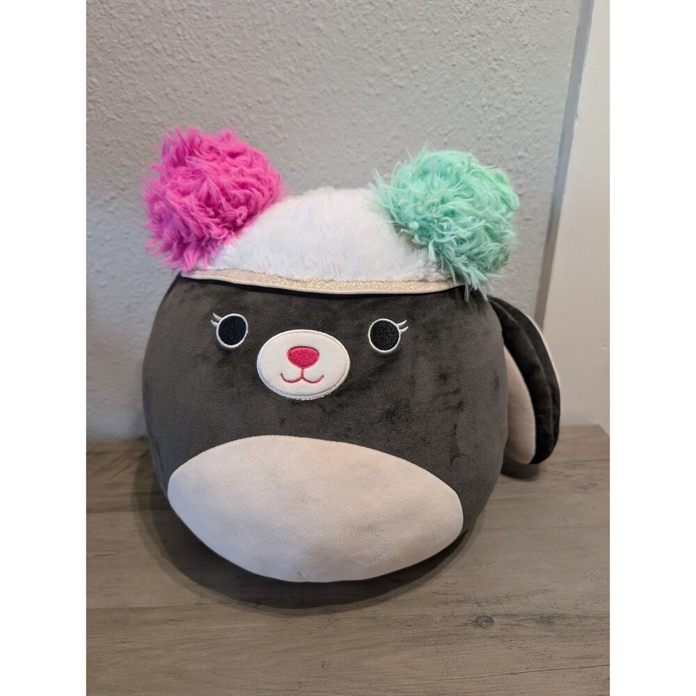 Squishmallows Bear Plush 14” Gray Pink Green Ears Jazwares Soft Stuffed Animal